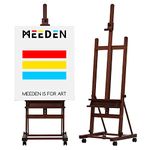 MEEDEN Large Studio Artist Easel, Hold Max Canvas 48", Solid Beech Wood H-Frame Easel with Storage Tray, Adjustable Art Paintng Easel, Studio Easel Stand with Wheels for Beginners & Artists, Walnut