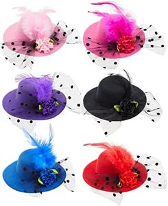 Juvale 6 Pieces Mini Tea Party Hats for Women, Clip-On Design - Fancy Hair Fascinators for Women and Girls in 6 Colors, Tiny Hat Hair Clips for Tea Party Favors (4 Inches)