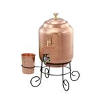 Planto Living Pure Copper Water Dispenser 5 litre Matka,Pot Container with 1 Copper Glass and Stand to Keep Water Cold in Summer | Pure Copper and Ayurvedic Health Benefits 5000ml