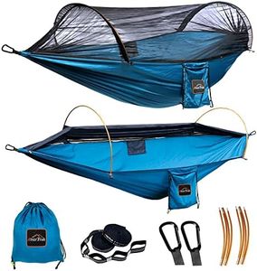 AnorTrek Professional Camping Hammock with Mosquito Net, Lightweight Portable Double Hammock with Two 10 FT Hammock Tree Straps, 230T Nylon Hammock for Camping Hiking Garden Backpacking (Blue)