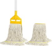 Commercial Mop Industrial Cotton Mop with Extra Replacement Mop Head,Looped-End Heavy Duty String Wet Mops with Long Handle for Home,Garage,Office, Workshop, Warehouse Floor Cleaning