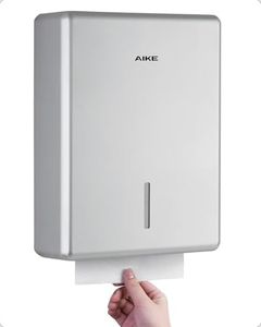 AIKE 400 Sheets Wall Mount Paper Towel Dispenser,Fit Multifold Paper,Large Capacity with Lock for Commercial, Silver(Folded Size 10" x 3.5" Or Smaller)