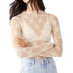 Caziffer Women's Lace Layering Top Long Sleeve Sheer Mesh Mock Neck Undershirt Y2K Lace Floral Tops See Through Shirt Blouse (Embroidery Flower White, L)