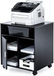 FITUEYES Printer Stand with Storage On Wheels Mobile Wood Work Cart Black PS406001WB