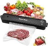 Vacuum Sealer Machines, Automatic Food Sealer Machine, One-Touch Vacuum/Sealing for Dry Food and liquid substance with 5Pcs free seal bags (Black)