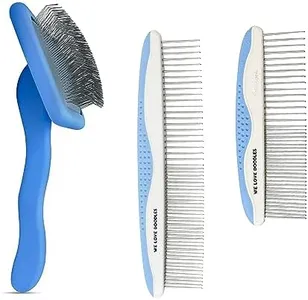 We Love Doodles Dog Grooming Comb Set & Large Dog Slicker Brush Bundle - Grooming Comb & Long Pin Brush for Dogs Kit - Removes Tangles & For Dematting - Brush for Shedding - Made in USA