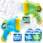 JOYIN 2 Children's Bubble Guns with 4 Bottles of Solution, Automatic Bubble Machine with 8 Openings for Children, Adults, Summer Toy, Easter Basket Filling, Green, Yellow, Blue Yellow