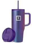 IRON °FLASK Co-Pilot 32 oz Insulated Tumbler with Straw & Flip Cap Lids - Cup Holder Bottle for Hot or Cold Drink - Leak-Proof, Double Walled - Water, Coffee Portable Travel Mug - Aurora