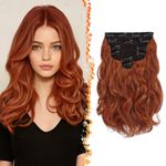 BARSDAR Red Clip in Hair Extensions - 12 Inch Short Wavy Copper Clip in Hair Extensions for Women - 6PCs Full Head Thick Soft Synthetic Clip in Hairpieces Daily Party - Copper Red