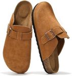 Project Cloud Mens Clogs - Full Grain Genuine Leather Memory Foam Slippers for Men Arch Support Mens Slippers - Non Slip Clogs for Men Cork Footbed - Men's Mules & Clogs (Brooklyn, CHSTNUTSUEDE, 10)