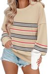 Zeagoo Casual Crew Neck Striped Sweatshirts Women Long Sleeve Pullover Tops Winter Loose Workout Sweatshirts for Women Fall Y2K Clothes Small