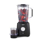 GEEPAS 2-in-1 Food Jug Blender | 1.8L Juice Jar & 60G Mini Coffee Spice Mill | 6-Leaf Stainless-Steel Blades 2 Speed & Pulse Lockable Lid Smoothie Maker Turbo Button for Ice Crushing | 600W Black