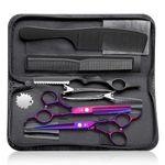 PURPLEBIRD Hair Cutting Scissors Kit, Professional Barber Scissors Hairdressing Shears Set with Stainless Steel Hair Scissors Thinning Scissors for Men Women Pet 10 Pcs Purple