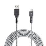 TECHGEAR USB to USB C [2M] Long STRONG Durable Braided USB C Charging & Data Sync Cable Compatible for Samsung Tab S6 Lite, A9 Plus/A9/A8/A7/S9/S8/S7 Plus/Ultra, Active 3 4 5 Pro, A15/A35/A55 - SILVER