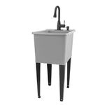 Grey Space Saver Utility Sink by JS Jackson Supplies, Freestanding Tehila Space Saving Laundry Tub, Stainless Steel Pull-Down Faucet, Soap Dispenser