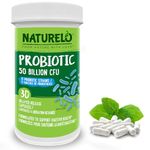 NATURELO Probiotic Supplement - 50 Billion CFU - 11 Strains - One Daily - Helps Support Digestive & Immune Health - Delayed Release - No Refrigeration Needed - 30 Vegan Capsules