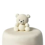 Edible Teddy Cake Toppers - 3D Sugar Fondant Figure - Kids Birthday Decorations - Handmade Present - Baby Shower, Christening (white)