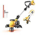 Cordless String Trimmer for Dewalt 20V Battery, Folding 3 in1 Weed Eater with Brushless Motor & Battery Level Display, 11" Electric Weed Wacker/Edger Trimmer/Lawn Mower for Yard Garden (Tool Only)