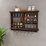 Furnelift Solid sheesham Wood Wine Rack bar Cabinet with 8 Wine Bottle Storage and 6 Glass Holder for Home bar Furnishing.