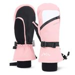 Winter Ski Mittens for Men Women - Warm Snow Snowboard Mittens Gloves Windproof & Waterproof, Adult Snow Sports Mitts with Pocket for Skiing Snowboarding Mitts Gloves Pink M-L