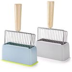 Hiceeden Set of 2 Cat Litter Scoop with Holder, Metal Kitty Litter Scoop Holder with Wooden Handle, Cat Poop Scooper for Kitten Litter Box, Fast Sifting, Gray and Blue