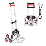 Navaris Stair Climbing Dolly Cart - Lightweight Foldable Aluminum Hand Truck with Climber Wheels for Stairs - 154lbs Capacity - Includes Bungee Cord