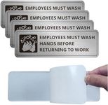 (4 Pack) Employees Must Wash Hands Sign, Self-Adhesive Metal Signage for Bathroom Office, Waterproof Aluminum Signs for Indoor Outdoor (9x3, Brushed Aluminum)