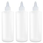 Twist Top Applicator Bottles, Squeeze 8 OZ Empty Plastic Squirt Bottle, Refillable, Open/Close Top Nozzle - Hair, Oil, Color, Multi Purpose (Pack of 3)