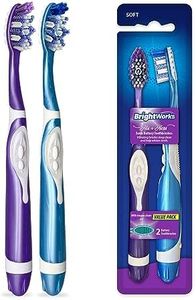 BrightWorks Sonic Battery Powered Toothbrush (2-Pack) (Blue/Purple) Soft Multi-Level Bristles for Whole Mouth, Vibrating Bristles Deep Clean, with Whitening Pads and Tongue Cleaner.