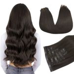 DOORES Human Hair Clip in Extensions, Dark Brown 110g 7pcs 22 Inch, Clip in Hair Extensions Real Human Hair Seamless Hair Extensions Remy Hair Skin Weft Straight Hair for Women