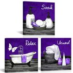 RnnJoile Purple Bathroom Pictures Wall Art Bathtub Spa Canvas Painting Prints Relax Soak Unwind Artwork for Bathroom Decor Framed