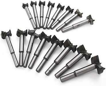 Meichoon Forstner Drill Bit Set 15-35mm 16 Pcs, Carbide Forstner Bits High Speed Steel Wood Tool Punching Bit Wood Slabs Flat Wing Drilling Hole Hinge Cemented Carbide Drilling Counterbore DC01