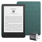 Kindle Essentials Bundle including Kindle (2022 release) - Black, Fabric Cover - Dark Emerald, and Power Adapter