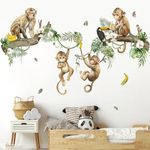 decalmile Wild Monkey Climbing Tree Wall Decals Jungle Animals Vine Leaves Wall Stickers Baby Nursery Kids Room Living Room Wall Decor