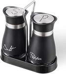 Lonffery Salt and Pepper Shakers Set, Stainless Steel with Glass Bottle for Table, RV, Camp, BBQ, Set of 2, Black