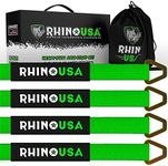 Rhino USA Axle Tie Down Straps - Lab Inspected 11,128lb. Break Strength - Heavy Duty Protective Sleeves & D Rings to Ensure Peace of Mind - Used for Car, Truck, Trailer, UTV & More! (4-Pack Set Green)