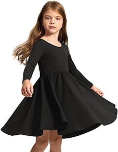 Stelle Girls Cotton Long Sleeve Dress Twirl Skater Dress, Black, 8 Years