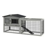 PawHut Solid Wood Rabbit Hutch Bunny Cage Pet Guinea Pig House Outdoor Small Animal Habitat w/Ramp, Weather-Resistant Asphalt Openable Roof, Pull-Out Tray, Light Grey