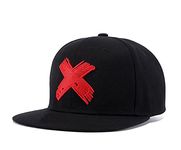 Quanhaigou Unisex Snapback, Adjustable Big Cross Dad Hat Hip Hop Flat Bill Baseball Cap (Black Red)
