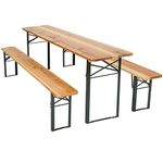 Cruise Tech West Wood Outdoor Wood Wooden Vintage Folding Beer Table Bench Set Trestle Party Picnic Pub Garden Furniture Steel Leg