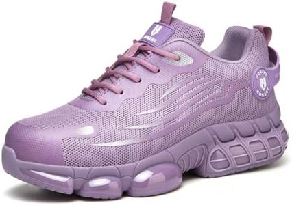Hogent Steel Toe Shoes for Men, Cushioned Safety Work Sneakers Purple