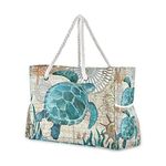 senya Large Beach Bags Totes Canvas Tote Shoulder Bag Sealives Sea World Water Resistant Bags for Gym Travel Daily, Sea Turtle Starfish, One Size