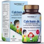 NUTRISROTÌ Calcium Jr. Chewable Calcium Tablets For Kids|Strong & Healthy Bones Strength, Teeth & Nails With Di Calcium Phosphate, Vitamin K2-7 & Vitamin D3 (60 Chewable Tabs In Strawberry Flavour)