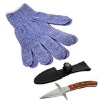 Potted Pans Oyster Shucking Kit with Gloves - 6.5in Oyster Knife with Protective Cover and Medium-Sized Blue Gloves