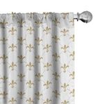 Ambesonne Fleur De Lis Curtains, Repeated Abstract Floral Old Antique Royal Forms in Checkered Effect, Window Treatments 2 Panel Set for Living Room Bedroom, Pair of - 28" x 63", White Camel