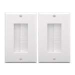 VCE Single Gang Brush Wall Plate (2-Pack), Pass Through Brush Style Opening Low Voltage Cable Plate in-Wall Installation for Speaker Wires, Coaxial Cables, HDMI Cables, or Network/Phone Cables- White