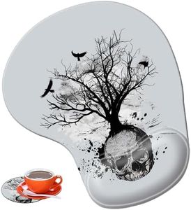 Mouse pad with Wrist Guard, Non-Slip Rubber Base Gel Wrist Rest, Suitable for Games, Work, Office, Home and Pain Relief Mouse pad + Coaster, Black and White Skull Head Tree