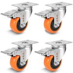 Krevia 2 Inch 360 Degree PU Swivel Caster Wheels | Set Of 4 Heavy Duty Locking Bearing Industrial Casters with Brake | Noise-Free Swivel Plate Caster Wheels for Cart, Furniture, Workbench (Orange)