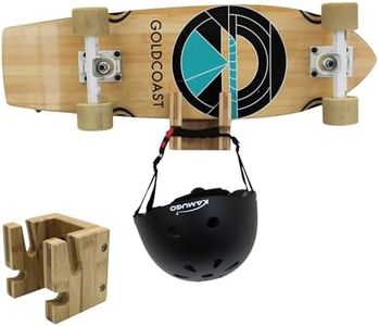 COR Surf Skateboard and Snowboard Wall Mount | Bamboo Skateboard Rack with Extra Storage Hook for Helmet or Bag