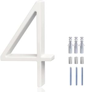 6 Inch White Mailbox Numbers - Modern Floating House Numbers for Outside, Creats Attractive Interesting Shadows, High Gloss Number 4